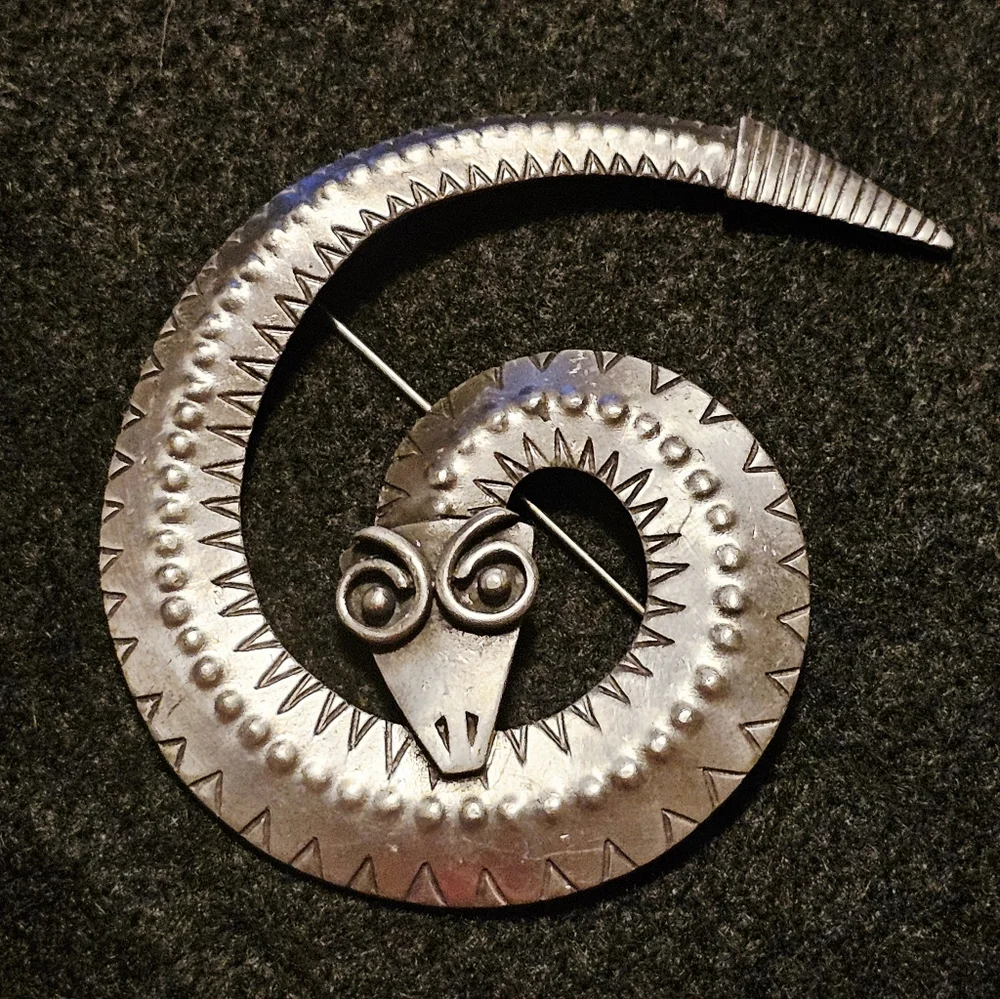 VTG J J Jonette Jewelry Snake Serpent Reptile Figure Coiled Pewter 3